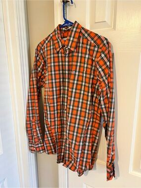 Southern Tide Orange and Black Plaid Button-Down Shirt